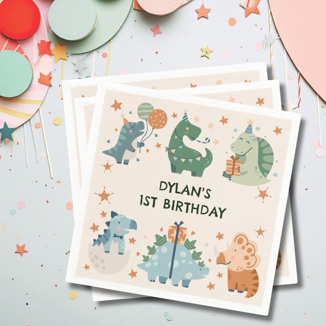 Serviette En Papier Fête d'anniversaire de Dinosaur (Créateur téléchargé)