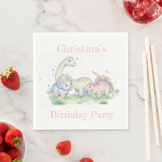 Serviette En Papier Fête d'anniversaire de dinosaure à l'aquarelle pas (En situation)