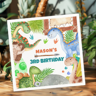 Serviette En Papier Fête d'anniversaire de dinosaure garçon 3 ans