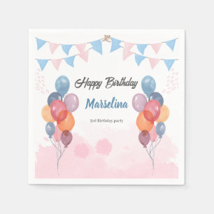 Serviette En Papier Fête d'anniversaire de fille au ballon d'aquarelle