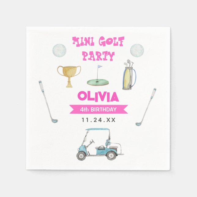 Serviette En Papier Fête d'anniversaire de fille de golf (Devant)
