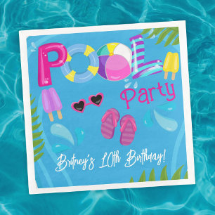Serviette En Papier Fête d'anniversaire de fille d'été à la piscine