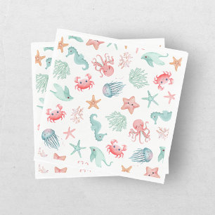 Serviette En Papier Fête d'anniversaire de fille Sirène sous la mer