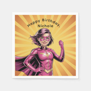 Serviette En Papier Fête d'anniversaire de fille super-héroïne rose