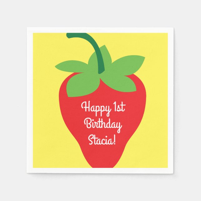 Serviette En Papier Fête d'anniversaire de fraises (Devant)