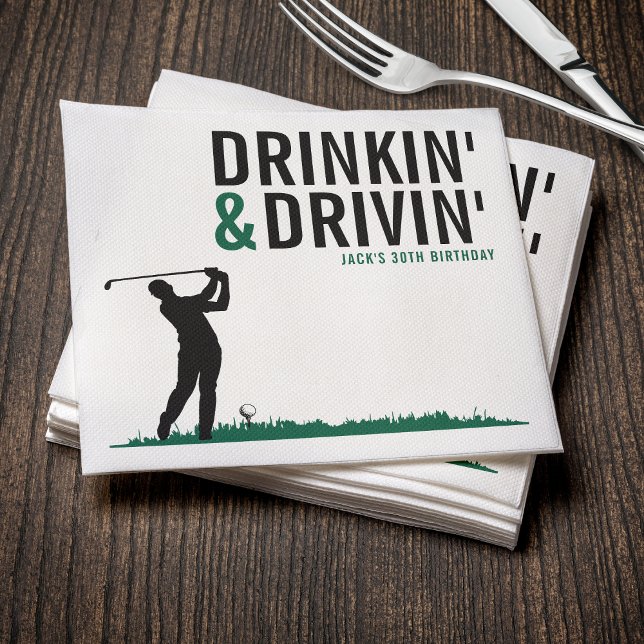 Serviette En Papier Fête d'anniversaire de golf adulte avec boisson et (Drinkin & Drivin Adult Golf Birthday Party Napkins
)