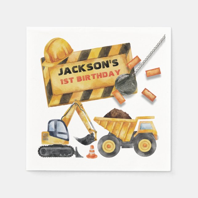 Serviette En Papier Fête d'anniversaire de la construction de camions  (Devant)