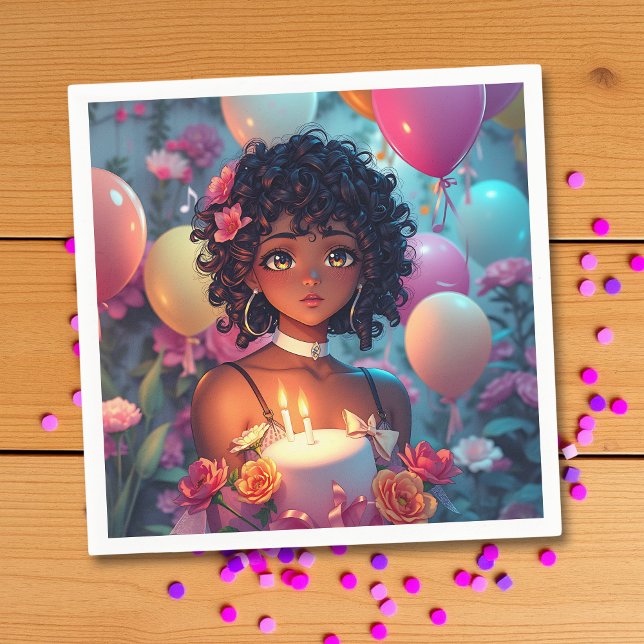 Serviette En Papier Fête d'anniversaire de la fille afro-américaine (Créateur téléchargé)