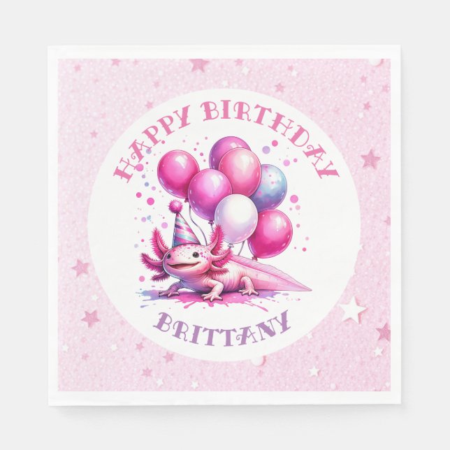 Serviette En Papier Fête d'anniversaire de la fille Axolotl rose (Devant)