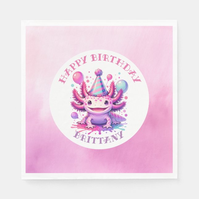 Serviette En Papier Fête d'anniversaire de la fille Axolotl rose et vi (Devant)