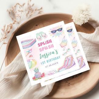 Serviette En Papier Fête d'anniversaire de la fille de toboggan d'été