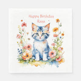 Serviette En Papier Fête d'anniversaire de la petite chatte personnali