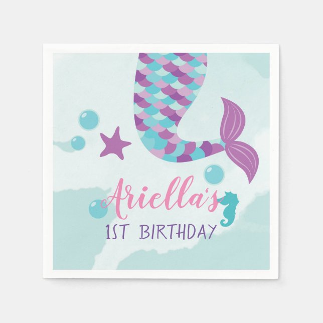 Serviette En Papier Fête d'anniversaire de la sirène (Devant)