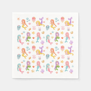 Serviette En Papier Fête d'anniversaire de la sirène