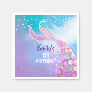 Serviette En Papier Fête d'anniversaire de la sirène