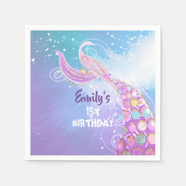 Serviette En Papier Fête d'anniversaire de la sirène (Devant)