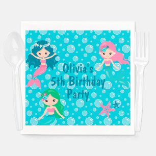 Serviette En Papier Fête d'anniversaire de la Sirène Enfants personnal