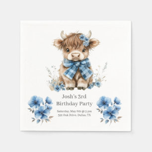 Serviette En Papier Fête d'anniversaire de la vache Blue Highland