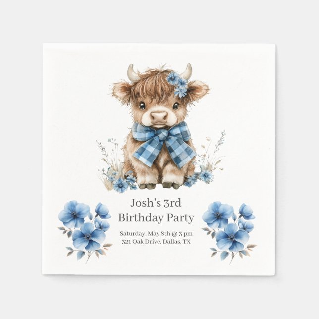 Serviette En Papier Fête d'anniversaire de la vache Blue Highland (Devant)