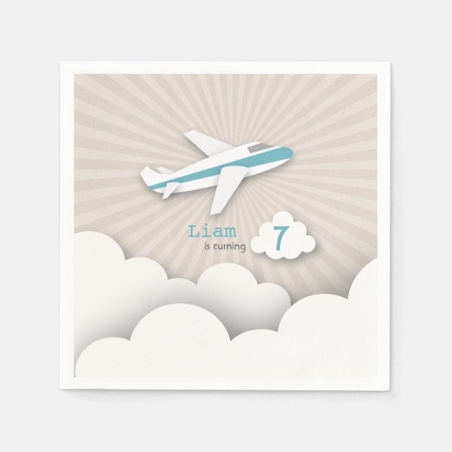 Serviette En Papier Fête d'anniversaire de l'avion - Bleu (Devant)