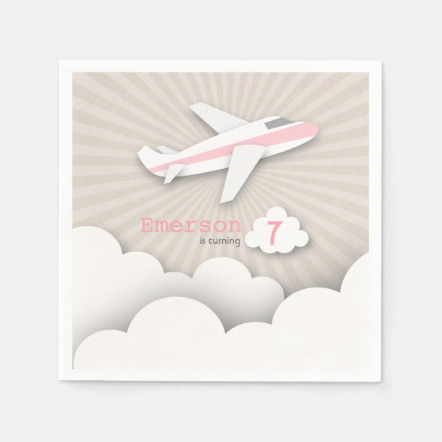 Serviette En Papier Fête d'anniversaire de l'avion - Rose (Devant)