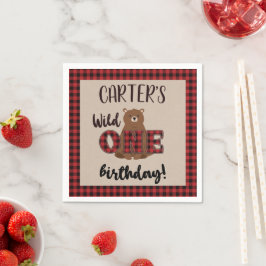 Serviette En Papier Fête d'anniversaire de l'Ours Plaid Wild ONE