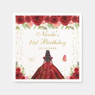 Serviette En Papier Fête d'anniversaire de princesse à peau foncée et