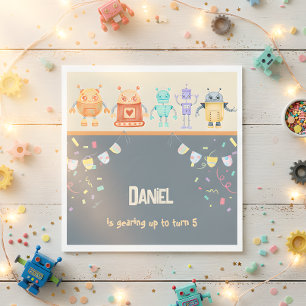 Serviette En Papier Fête d'anniversaire de robots