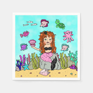 Serviette En Papier Fête d'anniversaire de sirène