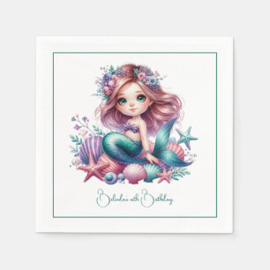 Serviette En Papier Fête d'anniversaire de sirène sous la mer