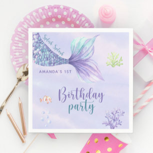 Serviette En Papier Fête d'anniversaire de sirène sous la mer Sirène