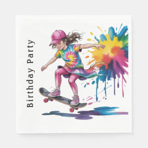 Serviette En Papier Fête d'anniversaire de skateboard de fille peinte
