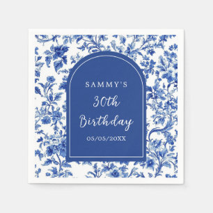 Serviette En Papier Fête d'anniversaire de style chinois bleu antique