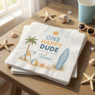 Serviette En Papier Fête d'anniversaire de surf One Happy Dude sur la 