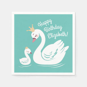 Serviette En Papier Fête d'anniversaire de Swan Turquoise