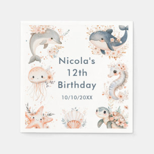 Serviette En Papier Fête d'anniversaire des animaux sous la mer