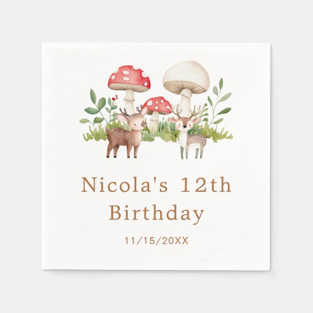 Serviette En Papier Fête d'anniversaire des cerfs de Woodland (Devant)
