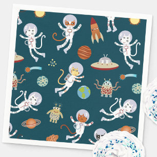 Serviette En Papier Fête d'anniversaire des chats de l'espace amusant
