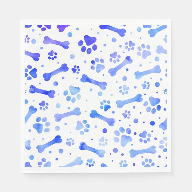 Serviette En Papier Fête d'anniversaire des Empreintes de pattes bleus (Devant)