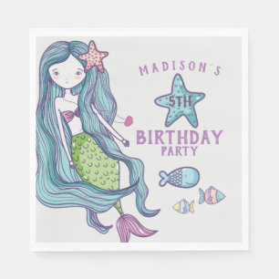 Serviette En Papier Fête d'anniversaire des enfants sirènes