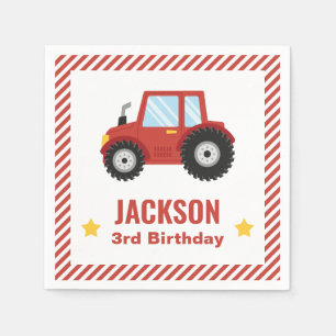 Serviette En Papier Fête d'anniversaire des garçons au tracteur rouge