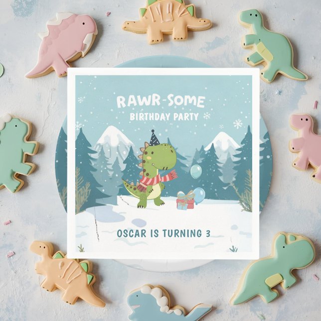 Serviette En Papier Fête d'anniversaire d'hiver RAWR-some Dino (Créateur téléchargé)