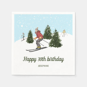 Serviette En Papier Fête d'anniversaire d'hiver Skieuse au style aquar