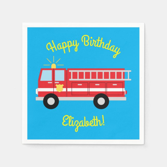 Serviette En Papier Fête d'anniversaire du camion d'incendie (Devant)