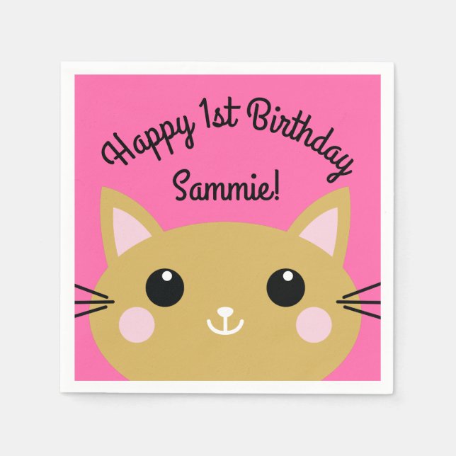 Serviette En Papier Fête d'anniversaire du chat (Devant)
