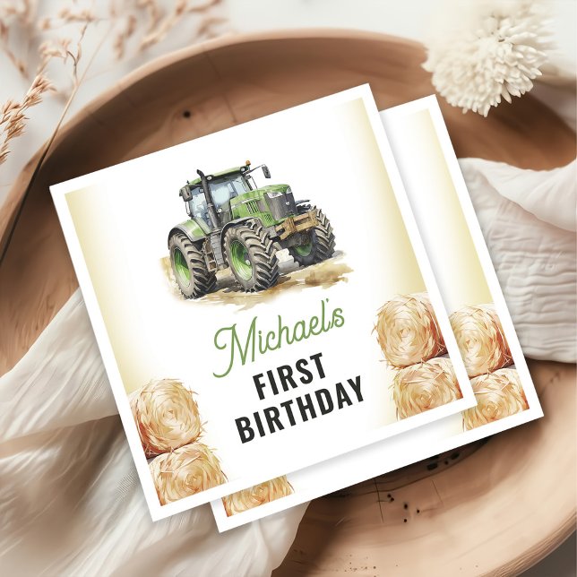 Serviette En Papier Fête d'anniversaire du tracteur aquarelle (Créateur téléchargé)