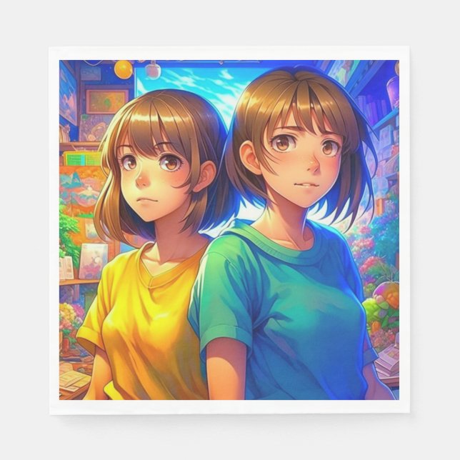 Serviette En Papier Fête d'anniversaire d'une fille à thème jumelle An (Devant)