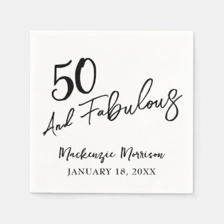 Serviette En Papier Fête d'anniversaire écriture blanche cinquante et