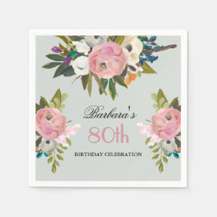Serviette En Papier Fête d'anniversaire élégante avec fleurs peintes à