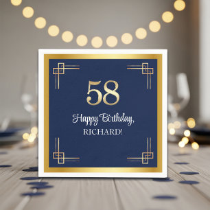Serviette En Papier Fête d'anniversaire élégante Bleu Or 58 ans
